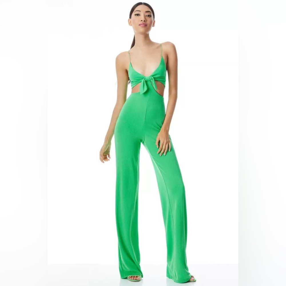 Alice + Olivia Havana Green Cutout Tie Front Jumpsuit NWT